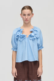 Stine Goya Puff Sleeve Top With Flower Details Top Bel Air Blue