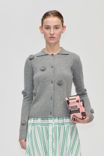 Stine Goya Button Up Long Sleeve Polo Knit Knit Flint Gray