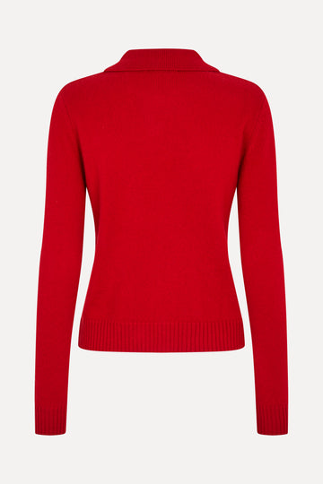 Stine Goya Button Up Long Sleeve Polo Knit Knit Velocity Red