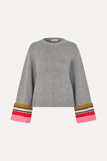 Stine Goya Chunky Sleeve Sweater Knit Pink Multistripes