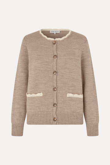 Stine Goya Crochet Trim Cardigan Knit Dark Oak