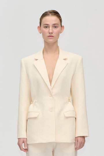 Stine Goya Elastic Detail Tailoring Blazer Jacket Eggnog