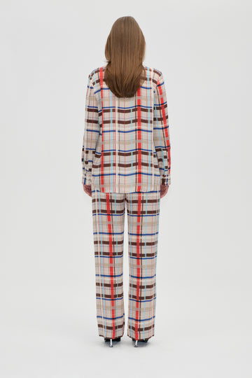 Stine Goya Elasticated Long Pants Pants Scarlet Grid