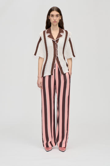 Stine Goya Elasticated Long Pants Pants Rosewood Mint Stripes