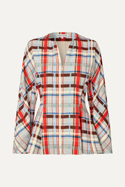 Stine Goya Flared Hem Zip-Up Top Top Scarlet Grid