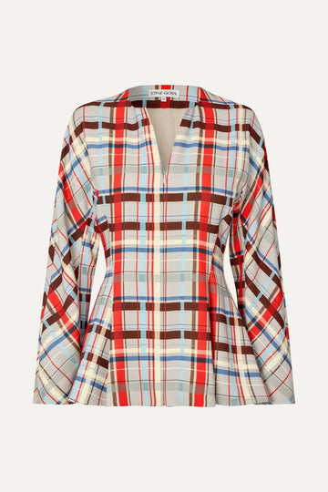 Stine Goya Flared Hem Zip-Up Top Top Scarlet Grid