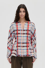 Stine Goya Flared Hem Zip-Up Top Top Scarlet Grid