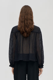 Stine Goya Flowy Long Sleeve Top Top Checkered Organza