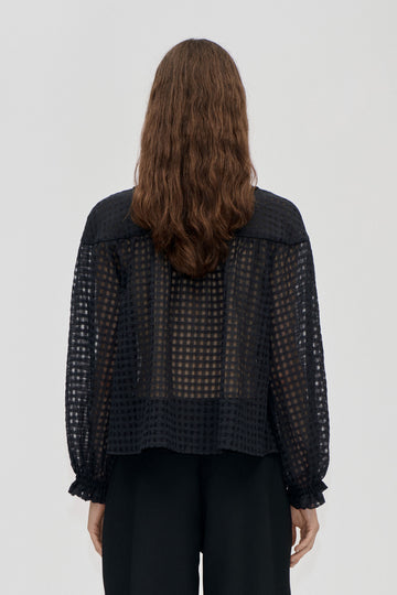 Stine Goya Flowy Long Sleeve Top Top Checkered Organza