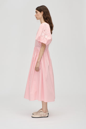 Stine Goya Gathered Raglan Sleeve Midi Dress Dress Ballerina Broderie