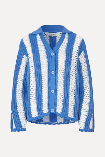 Stine Goya Knit Collar Cardigan Knit Baseball Stripes