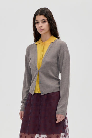 Stine Goya Layered Long Sleeve Cardigan Knit Grey / Mustard