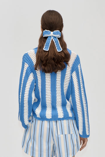 Stine Goya Long Hand-Crochet Bow Hair Clip Accessories Della Robbia Blue