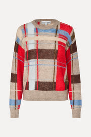 Stine Goya Long Sleeve Crewneck Knit Knit Scarlet Grid