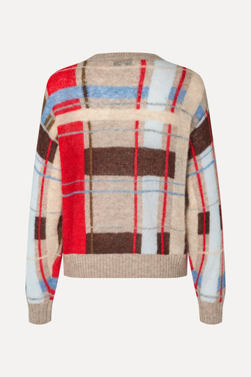 Stine Goya Long Sleeve Crewneck Knit Knit Scarlet Grid