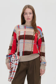 Stine Goya Long Sleeve Crewneck Knit Knit Scarlet Grid