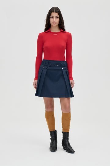 Stine Goya Long Sleeve Polo Top Top Fiery Red