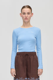 Stine Goya Long Sleeve Rib Top Top Bel Air Blue