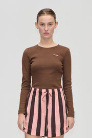 Stine Goya Long Sleeve Rib Top Top Chicory Coffee