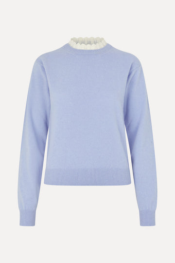 Stine Goya Ruffled Crewneck Sweater Knit Light Blue
