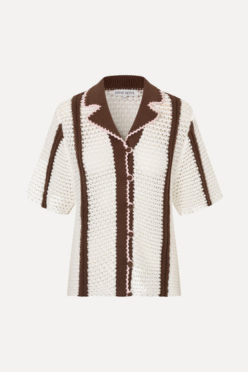 Stine Goya Short Sleeve Bowling Polo Knit Baseball Stripes