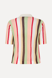 Stine Goya Short Sleeve Crochet Polo Knit Baseball Pinstripes