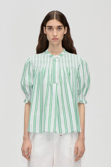 Stine Goya Smocked Gathered Top Top Smocked Stripes