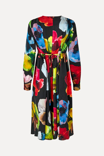 Stine Goya Voluminous V Neck Midi Dress Dress Watercolor Bloom