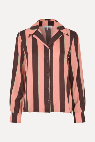 Stine Goya Wide Point Collar Shirt Top Rosewood Mint Stripes