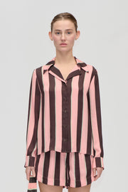 Stine Goya Wide Point Collar Shirt Top Rosewood Mint Stripes