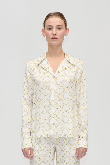 Stine Goya Wide Point Collar Shirt Top Sakura Check Yellow
